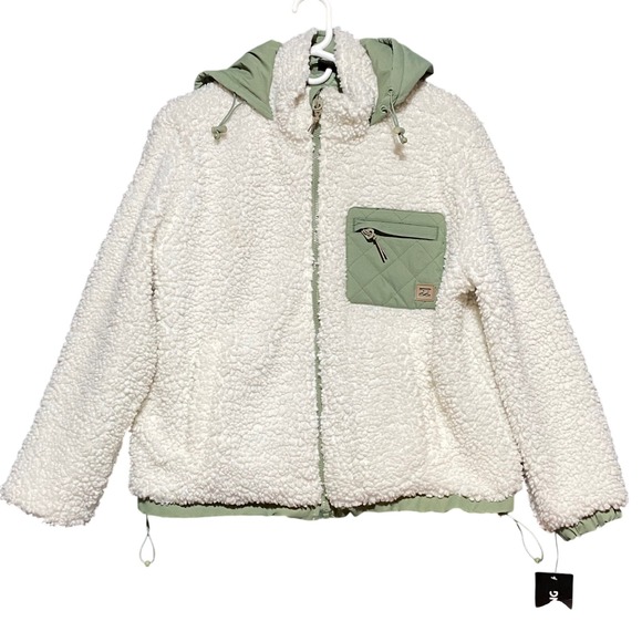Billabong Northern Shore Hooded Sherpa Fleece Jacket Sea Spray L Quilted Lining - Picture 3 of 12